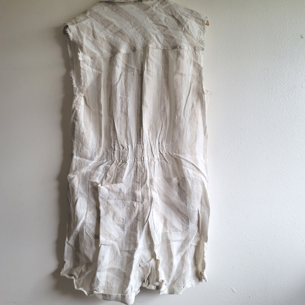 BLANK NYC,Changing Lanes Striped Linen Romper, Light Tan/Cream, Size Large -NWT - Picture 7 of 13